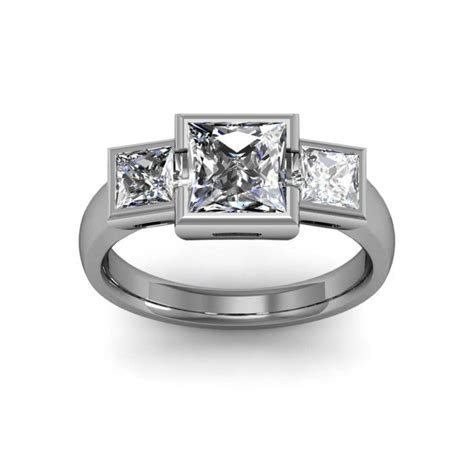 1 6ct Princess Cut Natural Diamond 3 Stone Princess Cut Bezel Set