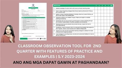 Classroom Indicators For 2nd Quarter Cot For Teachers I Iii Sy 23