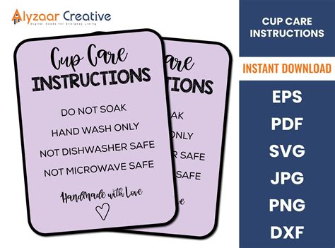 Ready To Print Tumbler Cup Care Instructions Card Printable Etsy