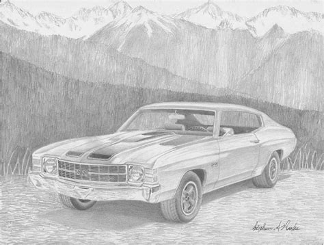 1971 Chevrolet Chevelle Ss Muscle Car Art Print Drawing By Stephen Rooks