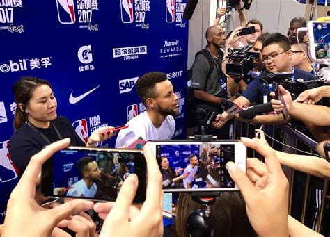 Stephen Curry Of The Golden State Warriors Talks To The Press During Practice And Media