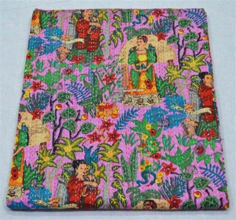 Damen Frida Khalo Aufdruck Kantha Steppdecken Zwilling Bohemian Decke