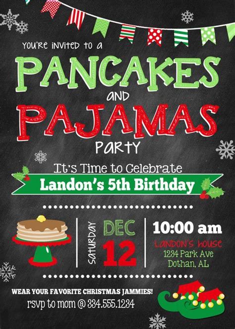 Pancakes And Pajamas Birthday Invitation Christmas Pancakes Etsy