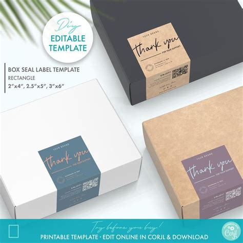 Editable Box Seal Sticker Template 3 Sizes Printable Packaging Sticker