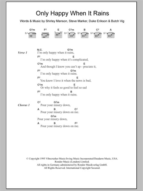 Only Happy When It Rains By Garbage Sheet Music For Guitar Chords