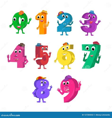 Set Of Funny Cartoon Numbers Characters Stock Vector Illustration Of