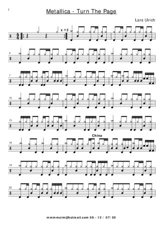 Metallica Turn The Page Sheet Music For Drums