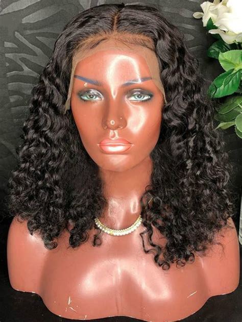 Middle Part Curly Peruvian Virgin Lace Front Human Hair Wig Bob Dw119 Home