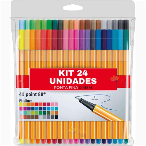 Kit 24 Cores Canetas Coloridas Ponta Fina Fineliner Tipo Stabilo 0 4mm