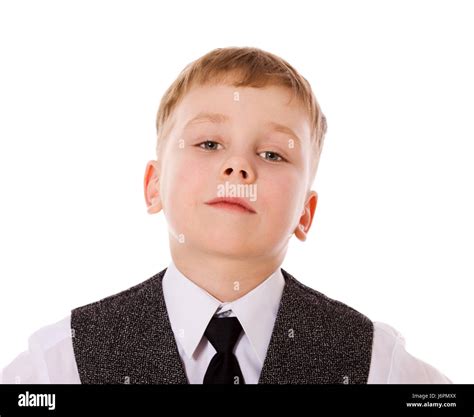 Little School Boy Portrait Isolated On White Stock Photo Alamy