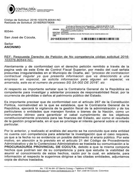 Respuesta Derecho De Petici N Contralor A General De La Rep Blica