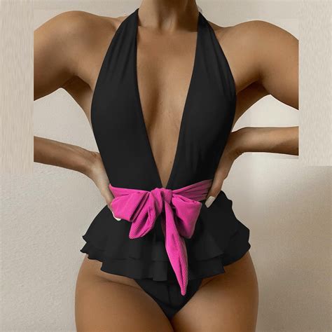 Ruimatai One Piece Swimsuit For Women 2024 Sexy Swimsuit Bikini Solid