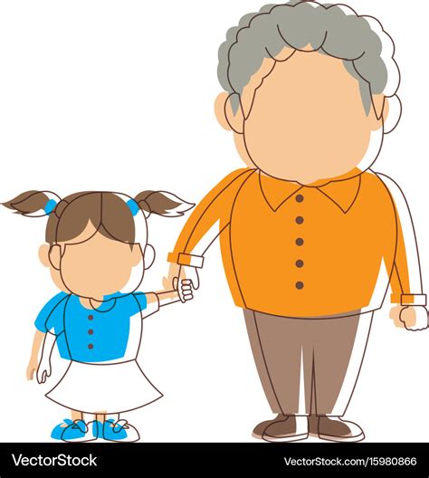 Grandfather And Girl Holding Hands Together Fun Vector Image