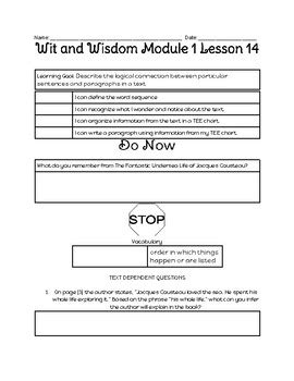 Wit And Wisdom Module Lesson Student Notes By Teachelly Tpt