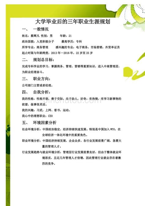 大学毕业后的三年职业生涯规划 360文库