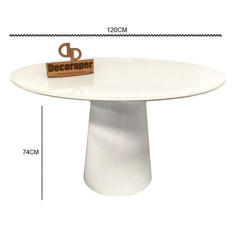 Mesa De Jantar Tampo Laqueado E Vidro 120cm Base Cone