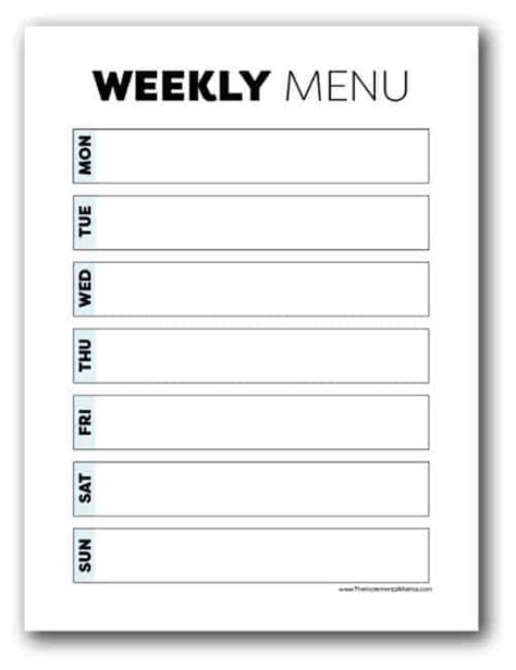 Printable Weekly Dinner Menu