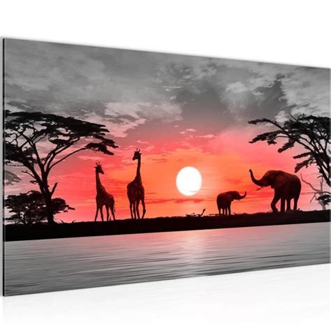 Runa art Tableau Décoration Murale Afrique Coucher de Soleil 70x40 cm