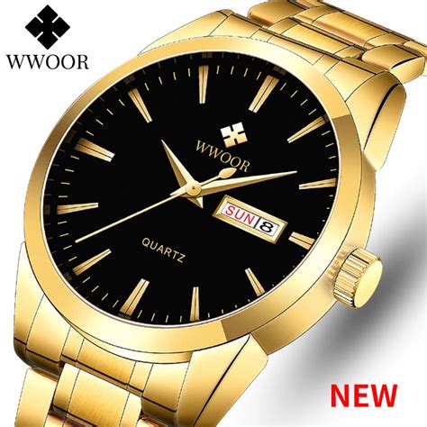 WWOOR New Watch For Men Quartz Mens Watches Top Luxury Brand Male Gold