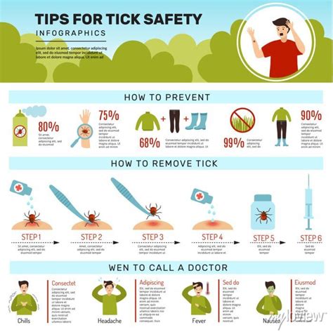 Tick Bite Infographic Of Human Protection From Tick Borreliosis Wall