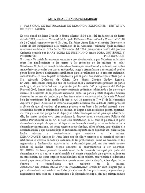 Acta De Audiencia Preliminar Descargar Gratis Pdf Demanda Judicial