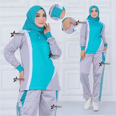 Jual Set Senam Ibu Ibu Kekinian One Set Baju Senam Muslimah Oneset