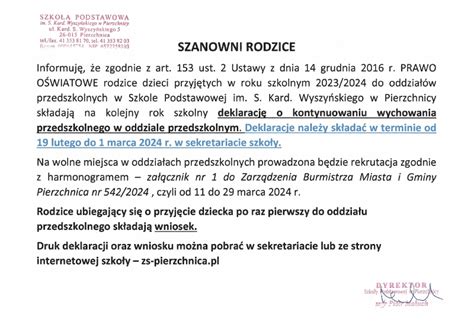 Rekrutacja do oddziałów przedszkolnych i klas pierwszych w roku