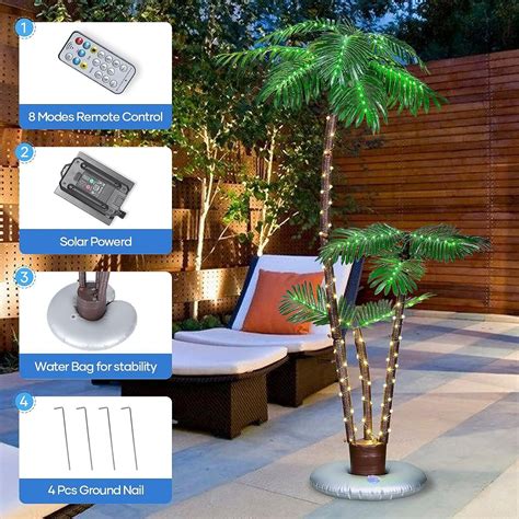 6ft Solar Lighted Pre Lit Artificial Palm Tree For Outdoor Pool Patio Decor