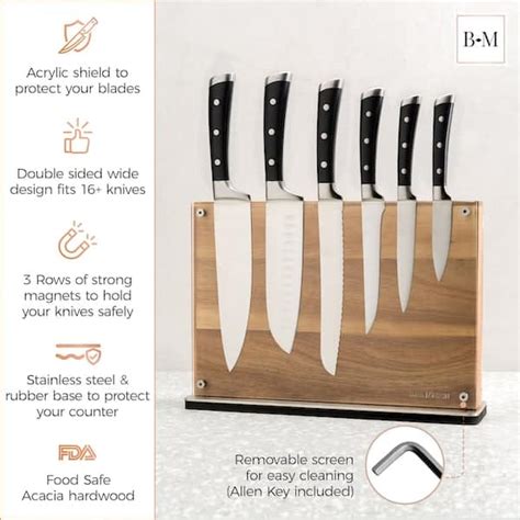 Manhattan Double Sided Magnetic Knife Block - Acacia - Baie Maison