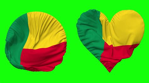 Benin Flag In Heart And Round Shape Waving Seamless Looping Looped