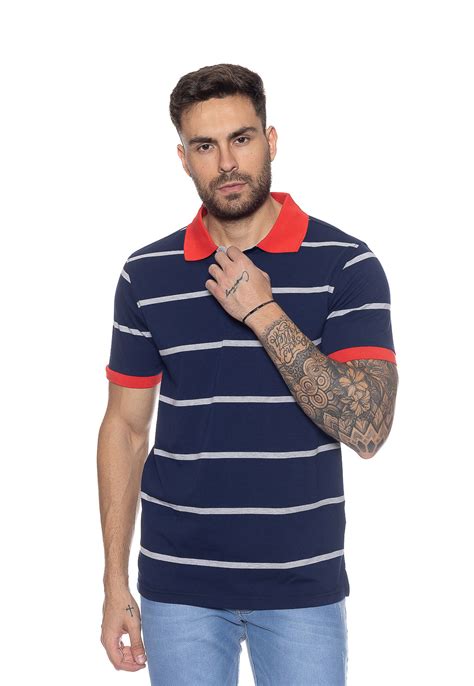 Camisa Gola Polo Masculina Listrada Manga Curta Crocker