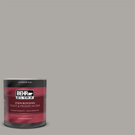 Behr Ultra 1 Qt N360 3 Still Gray Flat Exterior Paint And Primer In