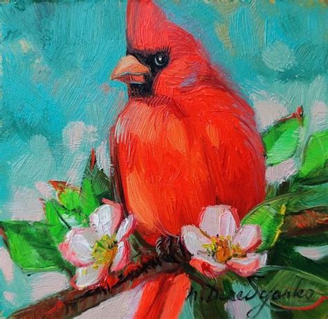 Cardinal Red Bird Oil Painting Original Small Picture Framed - Etsy ...