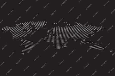 Иллюстрация пунктирной карты мира в перспективе на темном изолированном ...