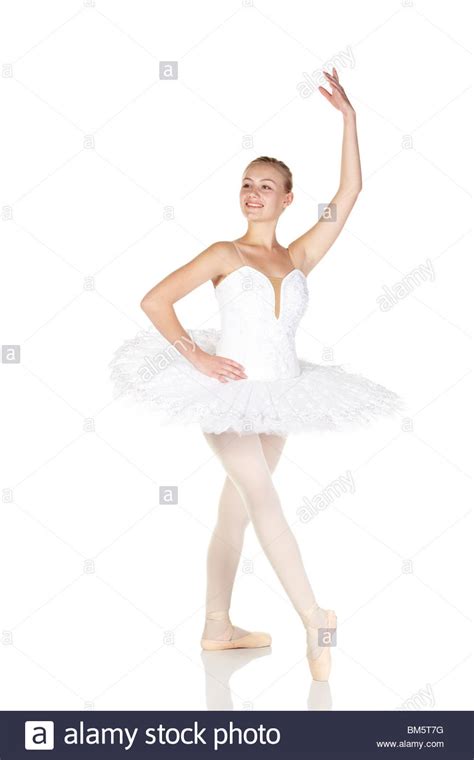 Young Caucasian Ballerina Girl Wearing A Tutu On White Background Stock