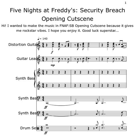 Five Nights At Freddys Security Breach Opening Cutscene Sheet Music