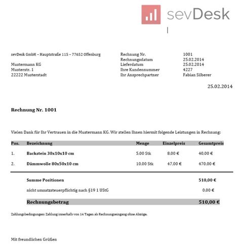 Kleinunternehmer Rechnungsvorlage MelTemplates MelTemplates