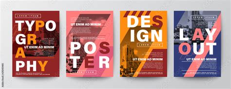 Set Of Modern Graphic Design Poster Layout Typography On Diagonal Grid