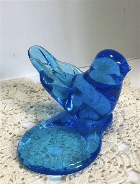 Signed Leo Ward Bluebird Of Happiness Blue Glass Figurine Votive Holder