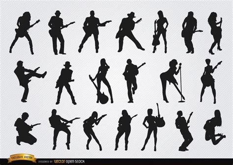 Male And Female Guitarists Silhouettes Vector Download