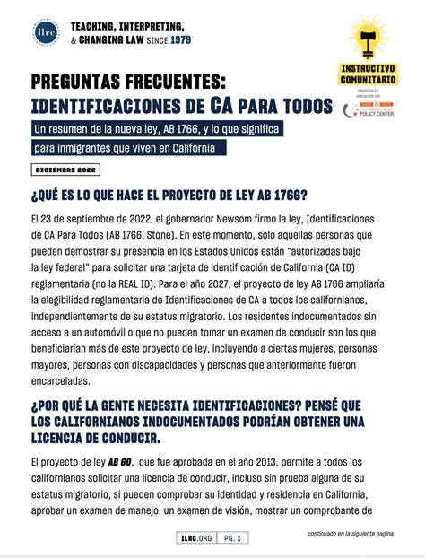 Preguntas Frecuentes AB 1766 CA IDs For All California Immigrant