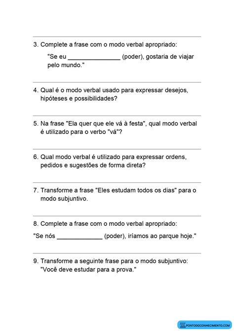 Exerc Cios Sobre Modo Verbal Ponto Do Conhecimento