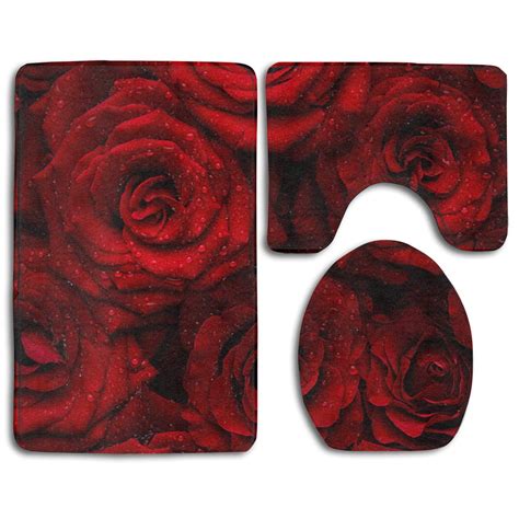 Pudmad Red Rose Piece Bathroom Rugs Set Bath Rug Contour Mat And