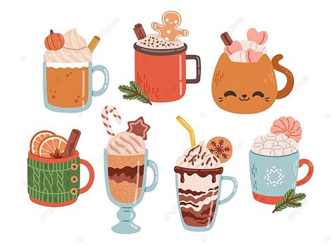 Christmas Hot Drinks Set Warm Winter Vector Set Flat Hot Vector Set Flat Hot Png And Vector