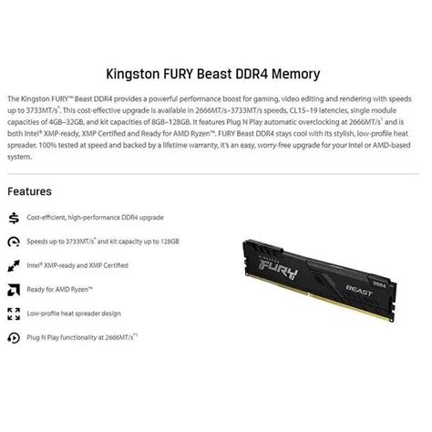 Оперативная память Kingston FURY BEAST DDR4 8GB 16GB 3200MHz 3600MHz: 1 ...
