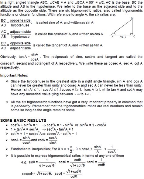 Cbse Class Maths Notes Trigonometric Functions Aglasem Schools