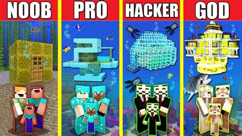 Minecraft Battle Underwater House Build Challenge Noob Vs Pro Vs