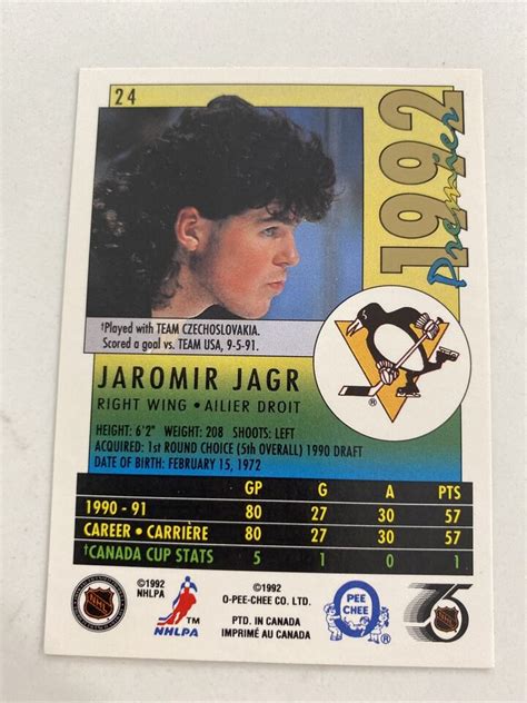 Jaromir Jagr O Pee Chee Opc Premier Pittsburgh Penguins