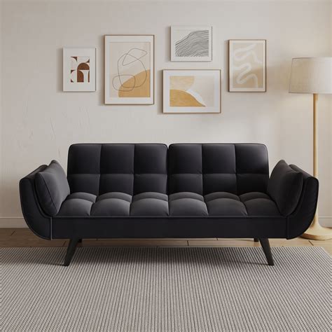 Aukfa 74 Flared Arm Futon Convertible Sofa Bed Curved Sleeper Sofa