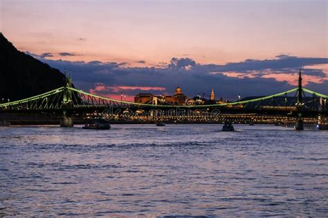 Evening View of the Danube River, Bridges, Sights of Budapest. Hungary ...